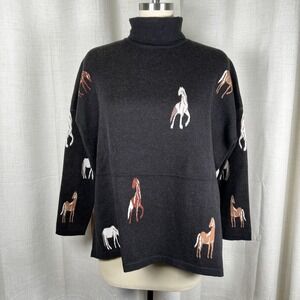NEW! THML Lauren Horse Sweater Poncho Small Black Western Cowboy Equestrian